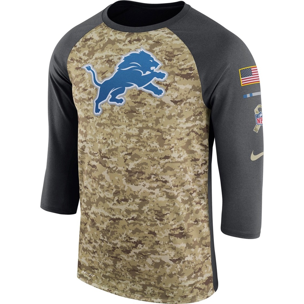 Nike Kids Camo Salute to Service Detroit Lions Performance 3/4 sleeve T-shirt